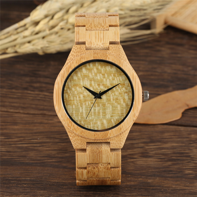 Casual Men’s Daily Watch Bamboo Quartz Movement Wristwatch Adjustable Bracelet