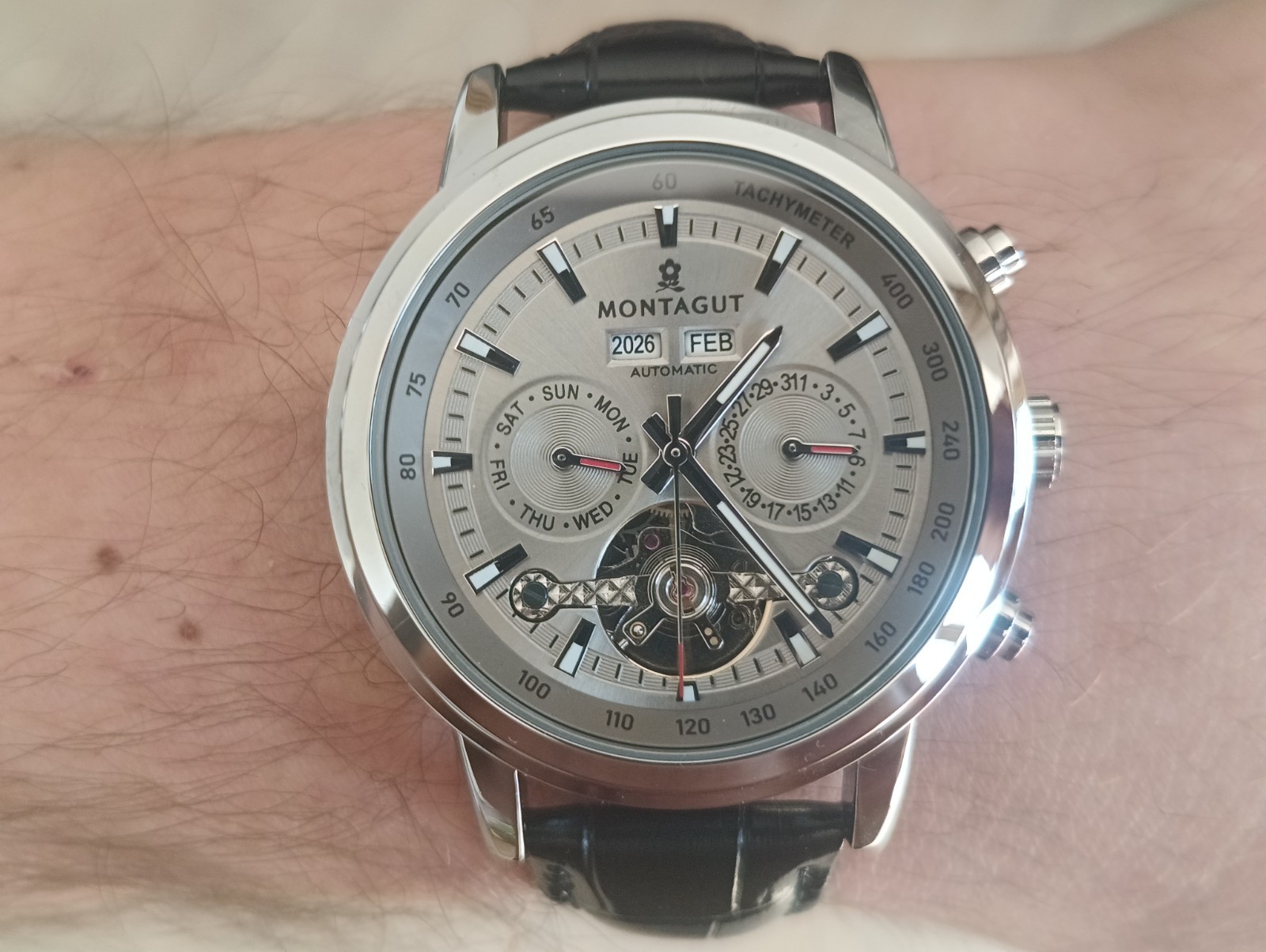 Montagut Automatic Men’s Watch – Skeleton Dial, Natural Leather Strap, Luxury St
