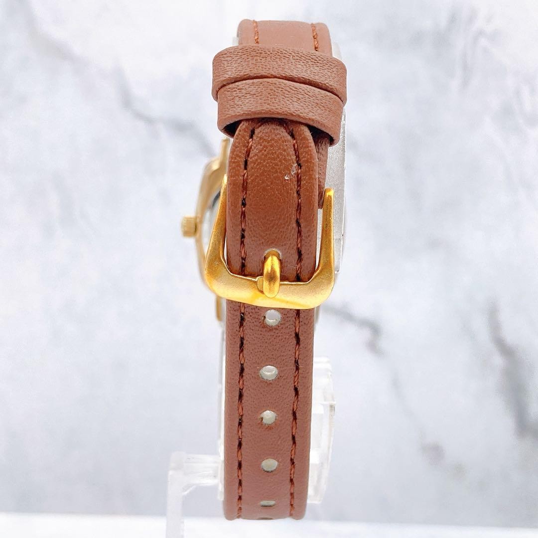 RADO Quartz Square Watch Gold Dial Brown Strap 23mm 16.3cm Vintage Rare