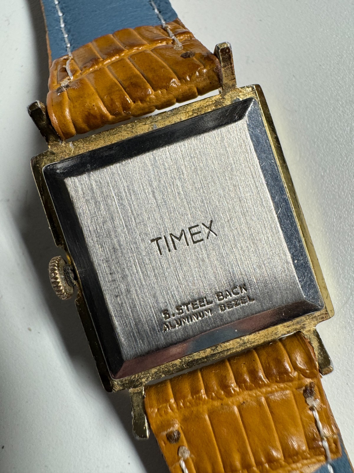 Timex Vintage 1964 Super Thin Square Aluminum Wind Up 26MM PATINA Runs Good