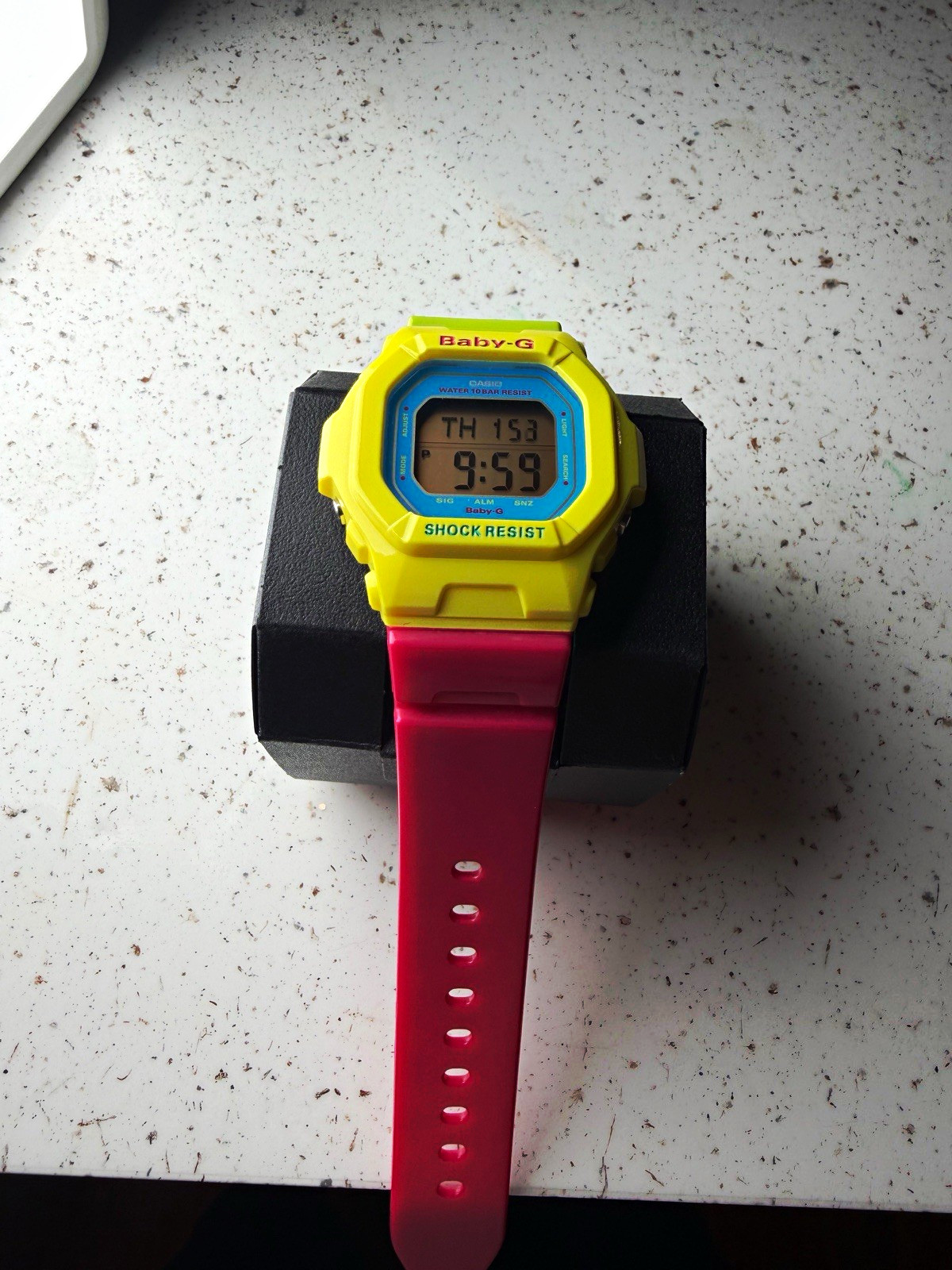 Casio Baby-G Women’s Digital Shock Resistant 100m Date Yellow Case Pink Band