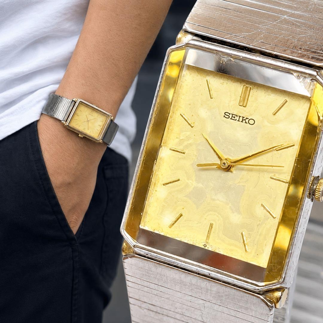 Seiko Men’s Quartz Wristwatch 80 Square Gold Silver Used from Japan