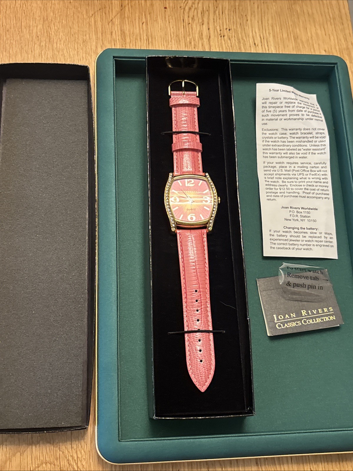 Joan Rivers Classics 40mm Silver Tone Pink Dial Quartz Watch w/Band & Battery