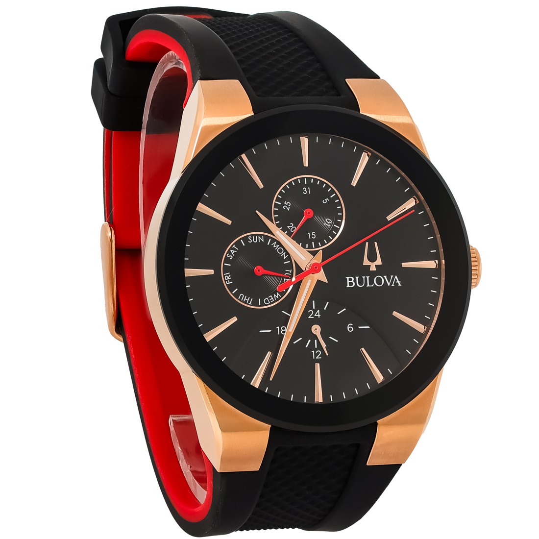 Bulova Futuro Multifunction Rose Gold Tone Stainless Quartz Watch 97C112