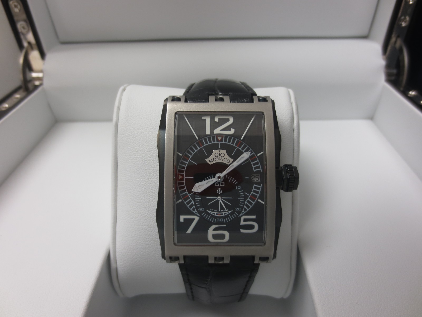 Gio Monaco Men’s 595-A Mac V Brushed Stainless Steel Alligator Leather Watch