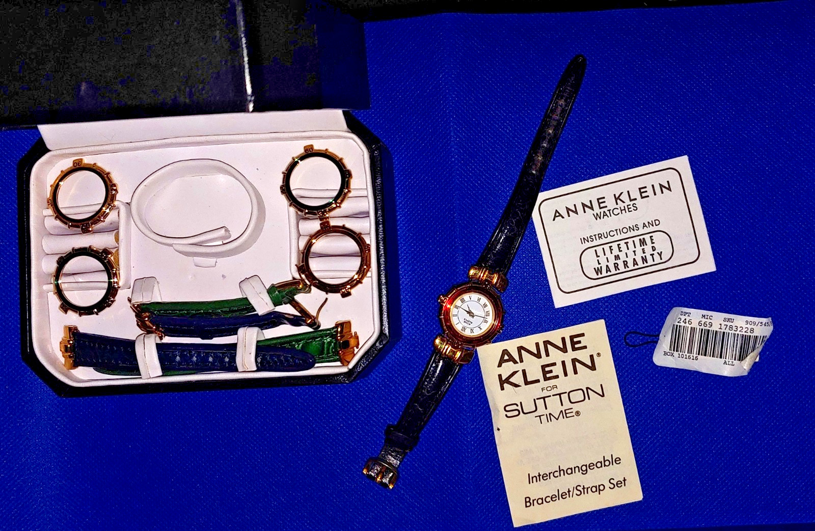 Anne Klein II Watch with 5 Interchangeable Bezels & 3 Bands – Vintage w/papers