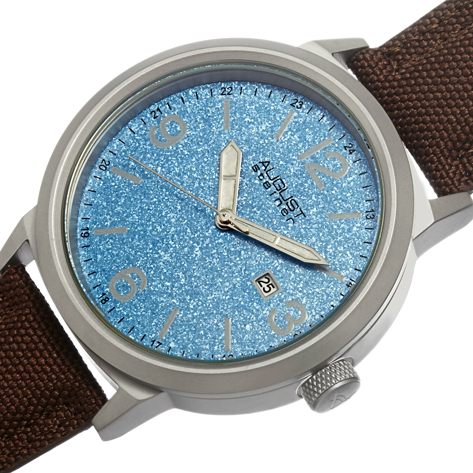 New Men’s August Steiner AS8088BU Quartz Blue Sparkling Dial Canvas Strap Watch