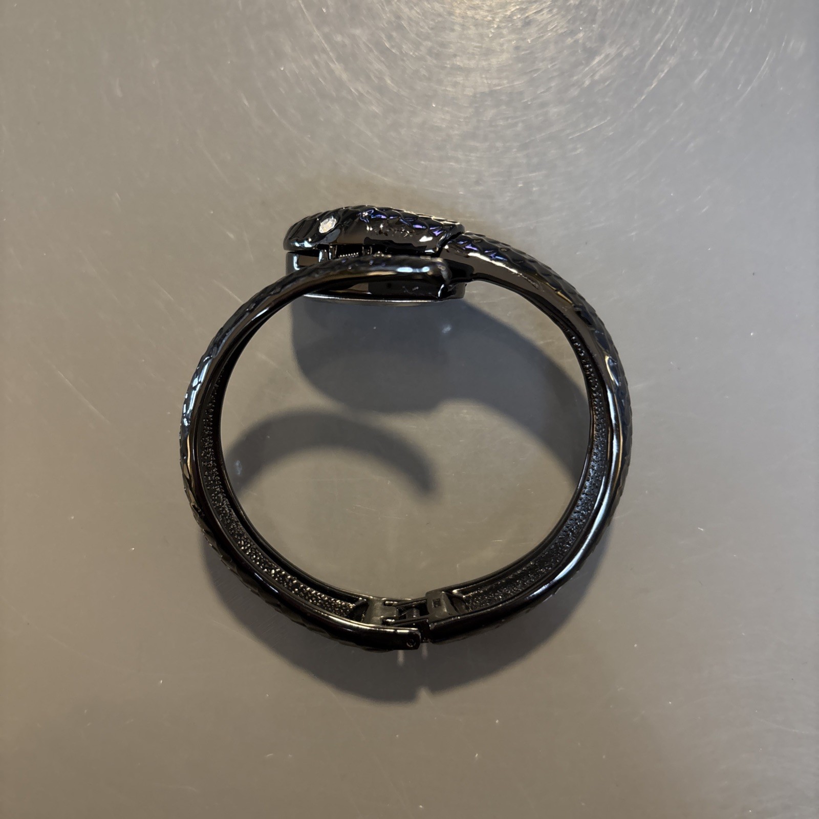 STUDIO Snake Bangle Bracelet Watch STD945T Black Flip Dial New Battery – Works!
