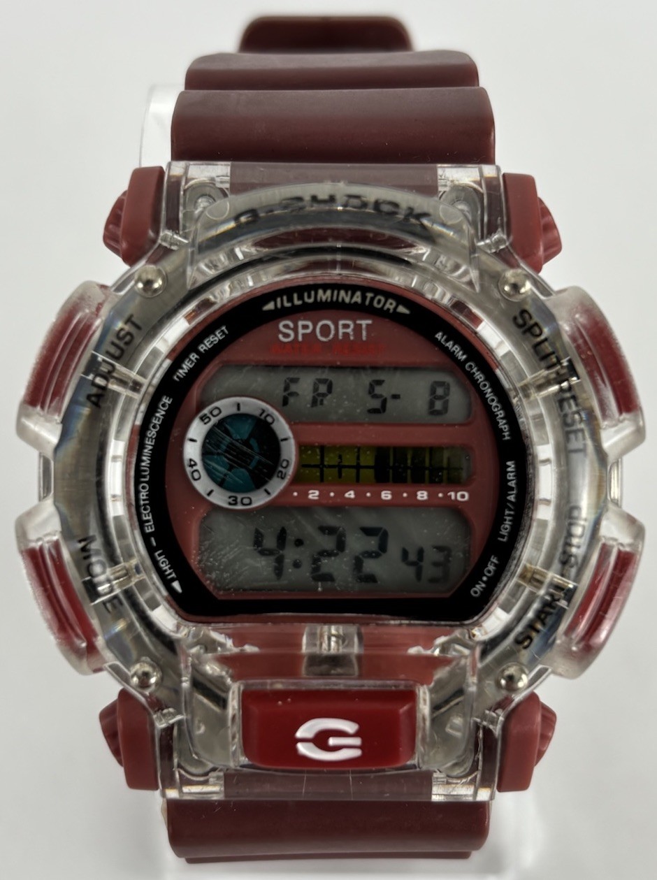 Casio G-Shock DW-9500 48mm Clear/Red Digital Quartz Watch w/Band & New Battery