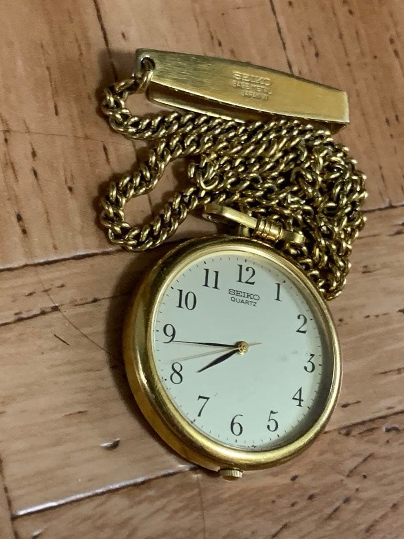 SEIKO Antique Pocket Watch, 3 Hands, Gold Chain, Showa Era