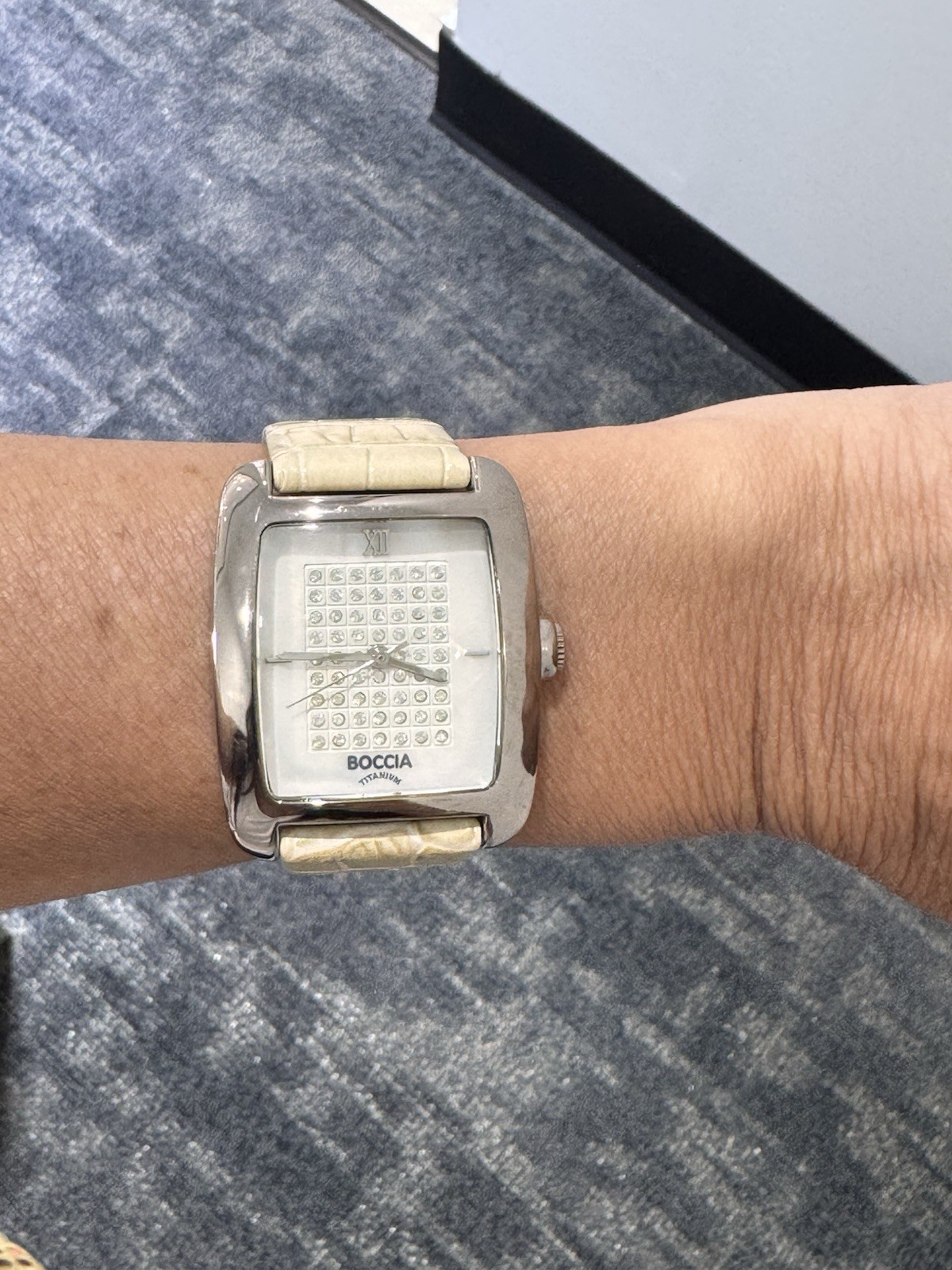 Boccia Titanium Watch with Crystal dial Beige Leather Strap