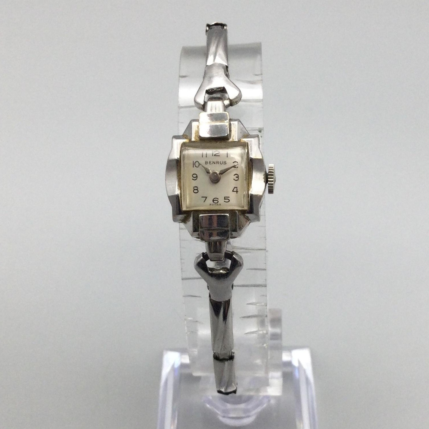 Vintage Benrus Womens Watch 14mm Manual Wind White 10KRB Stretch Band