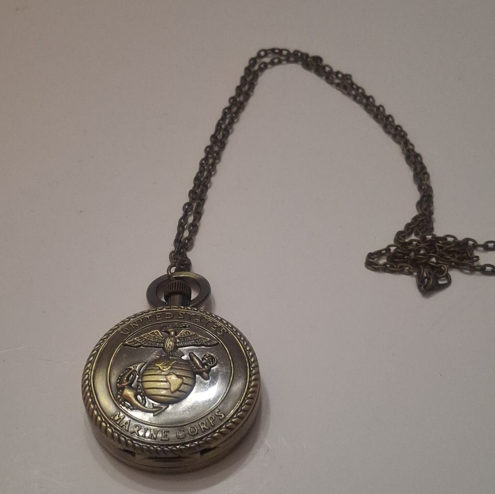 Strada Quartz Full Hunter Pocket Watch US Marine Corps Design w/ Chain & Box