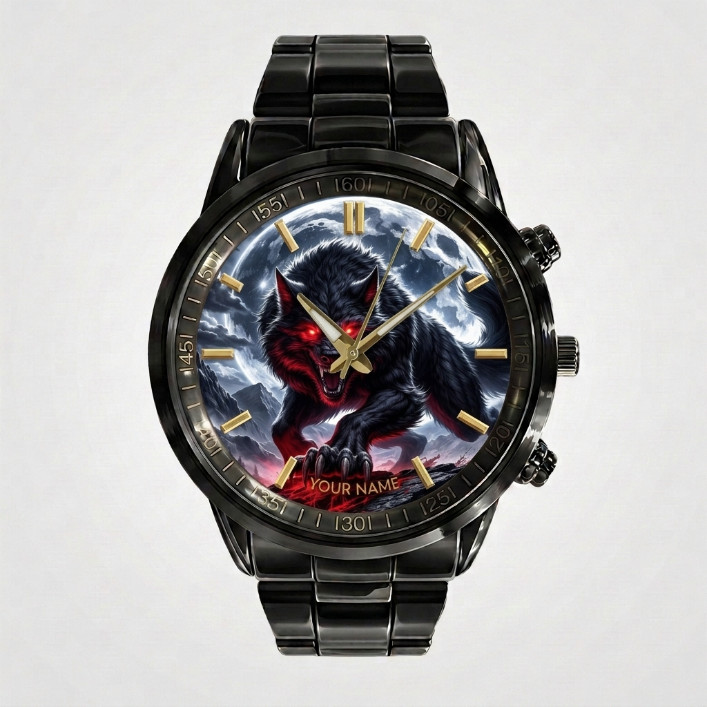 Personalized Dragon Fox Wild Black Stainless Steel Watch Gift For Men Animal