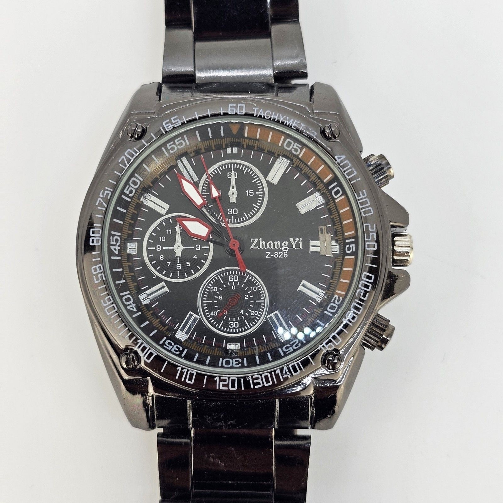 Men’s Watch Black Dial 44MM Black Case Black Bracelet Band 8″ Wrist Working