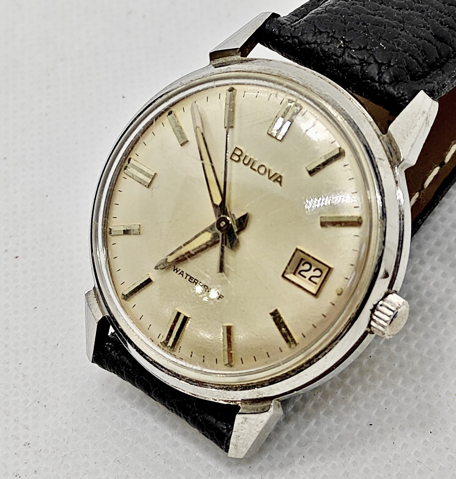 Mens Stainless Bulova 17j 1968 Date King Vintage M6 Antique Runs Deco Mechanical