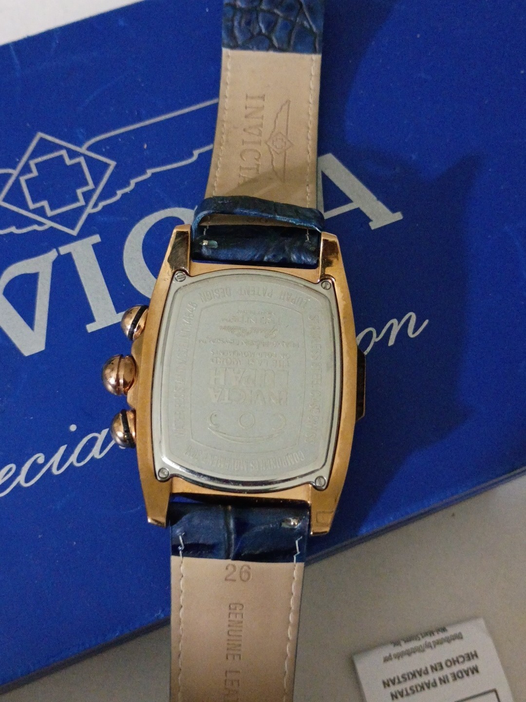 Invicta Men’s Tonneau Chronograph Quartz Watch Blue Leather Strap Set w/ Box