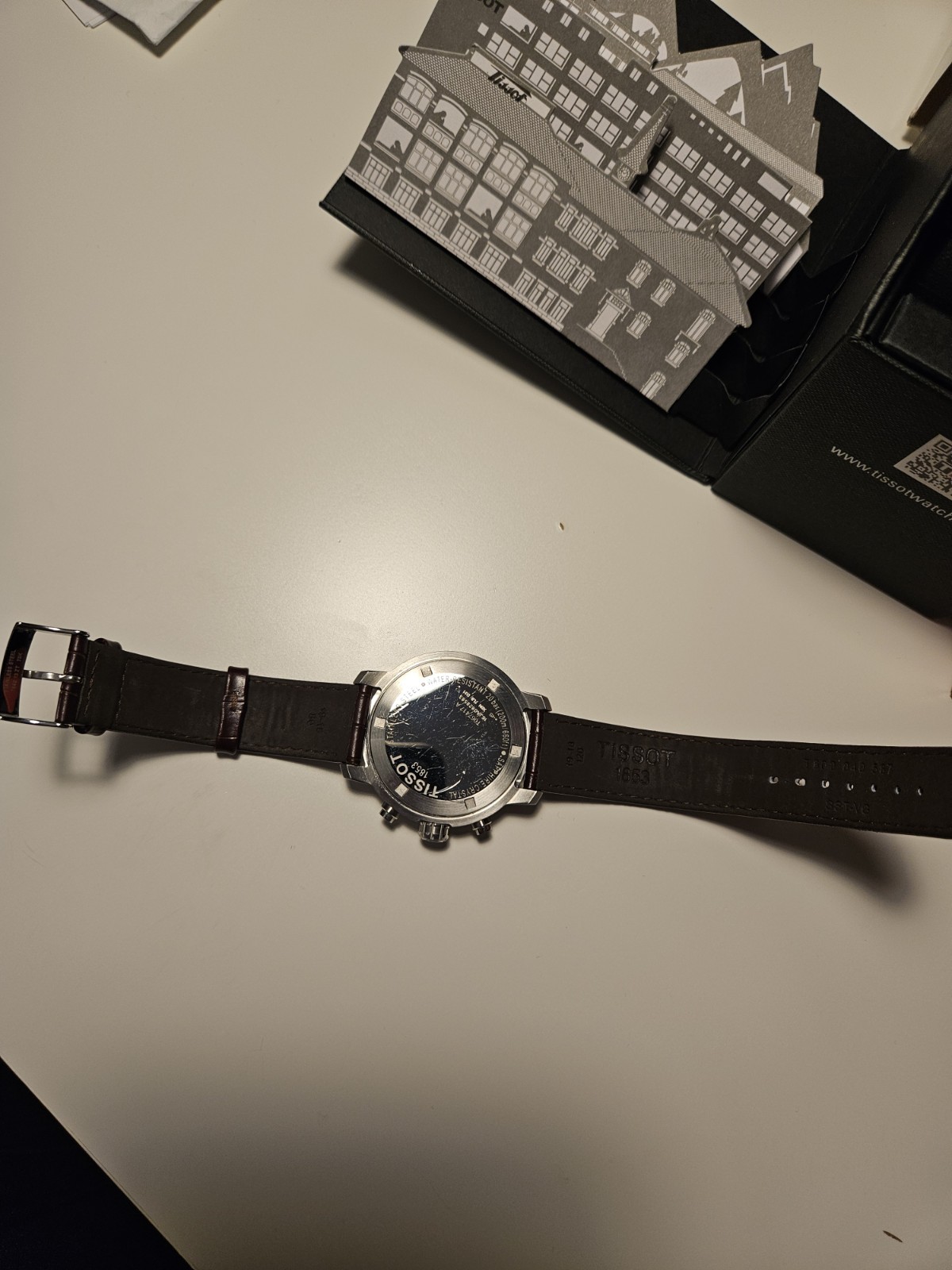Tissot PRC 200 Chronograph Silver Dial Brown Leather Strap T067417A full Set