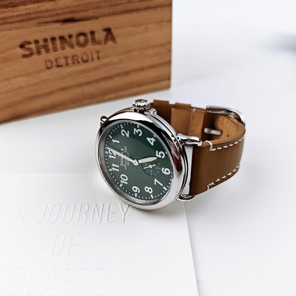 Shinola The Runwell 41mm Quartz Men’s Dark Green Dial Tan Leather Strap Watch