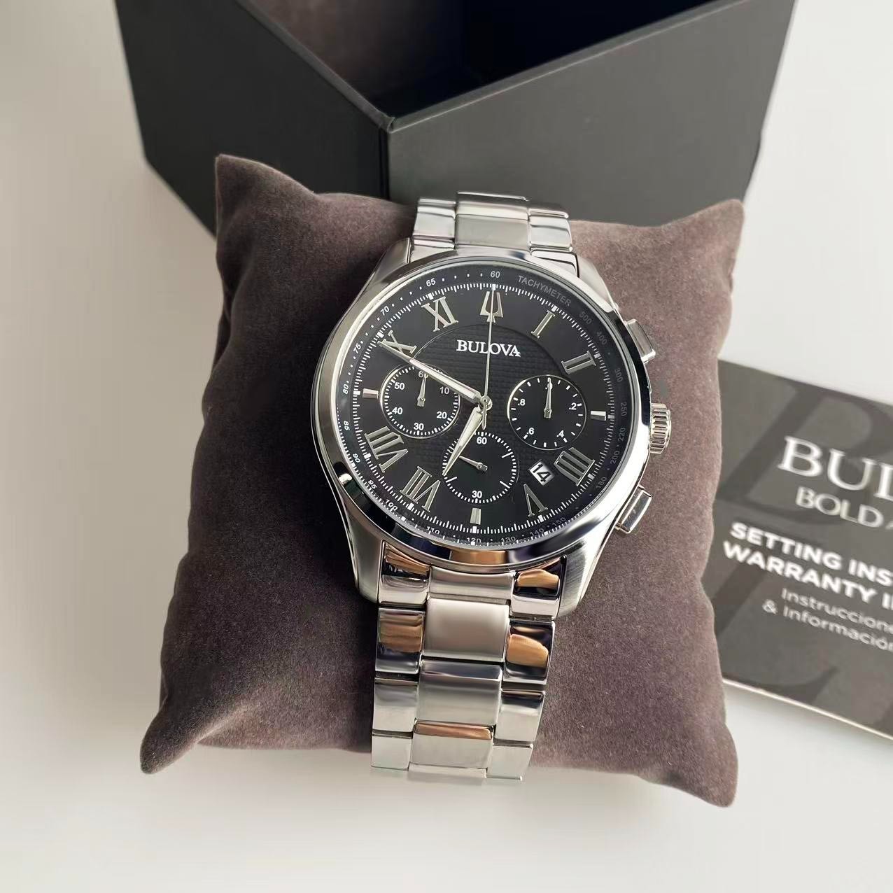 New Bulova Wilton -96B288- Men’s Chronograph Quartz Watch Stainless Steel 46.5mm