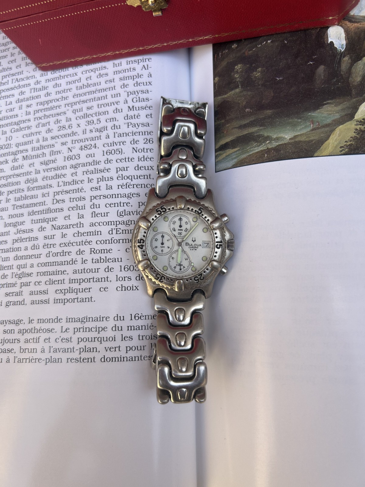 Bulova Vintage Watch Chronograph Men’s Chrono 3 ATM Quartz White Dial Date Rare