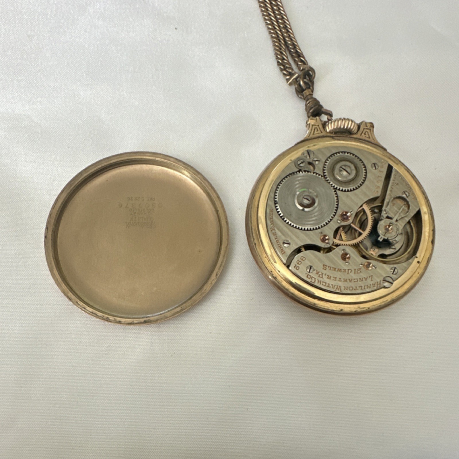 Hamilton 992 16s 21J Gold Filled Open Face Railroad Grade Pocket Watch Chain