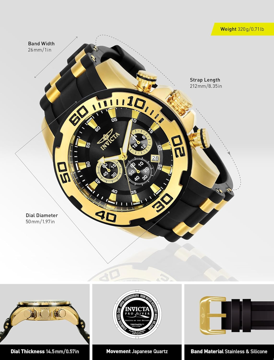 Men’s Pro Diver Black Analog Quartz Watch – Stylish & Durable Design