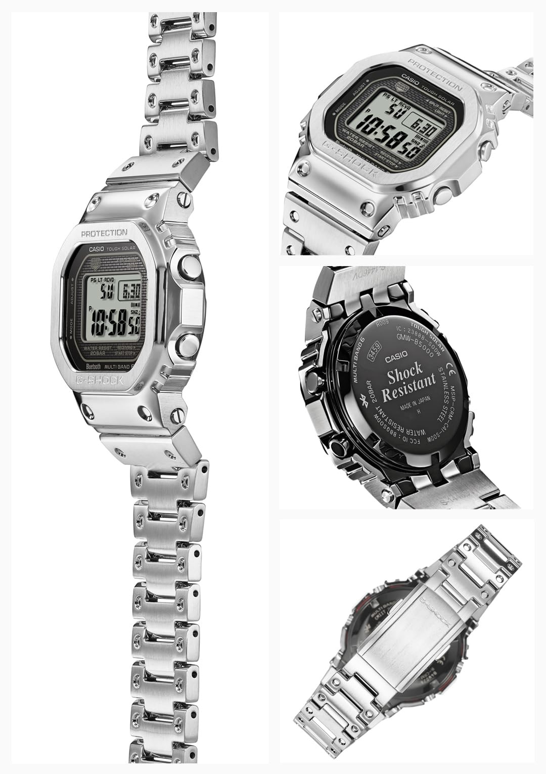 Casio G-Shock GMW-B5000D-1JF Full Metal Silver Bluetooth Solar Men’s Watch New