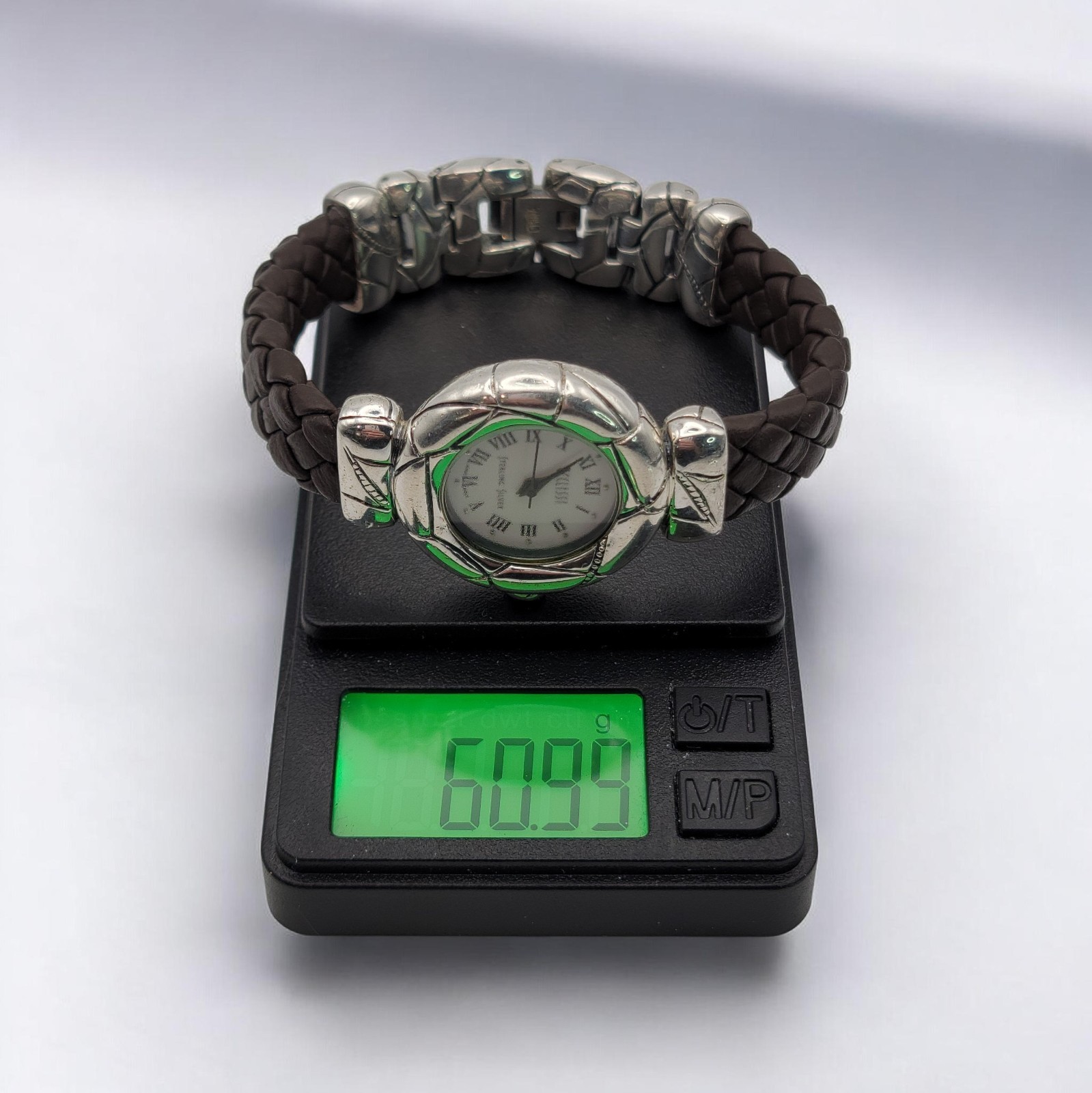 VTG Ecclissi Sterling Silver Alligator Scale Watch Braided Leather 60.99g