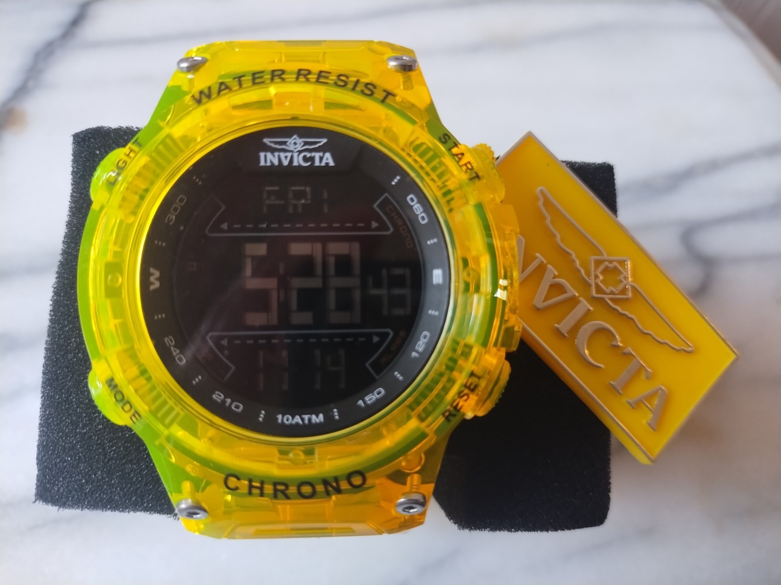 Invicta Men’s Waterproof 217399 Black Dial Yellow Silicone Band