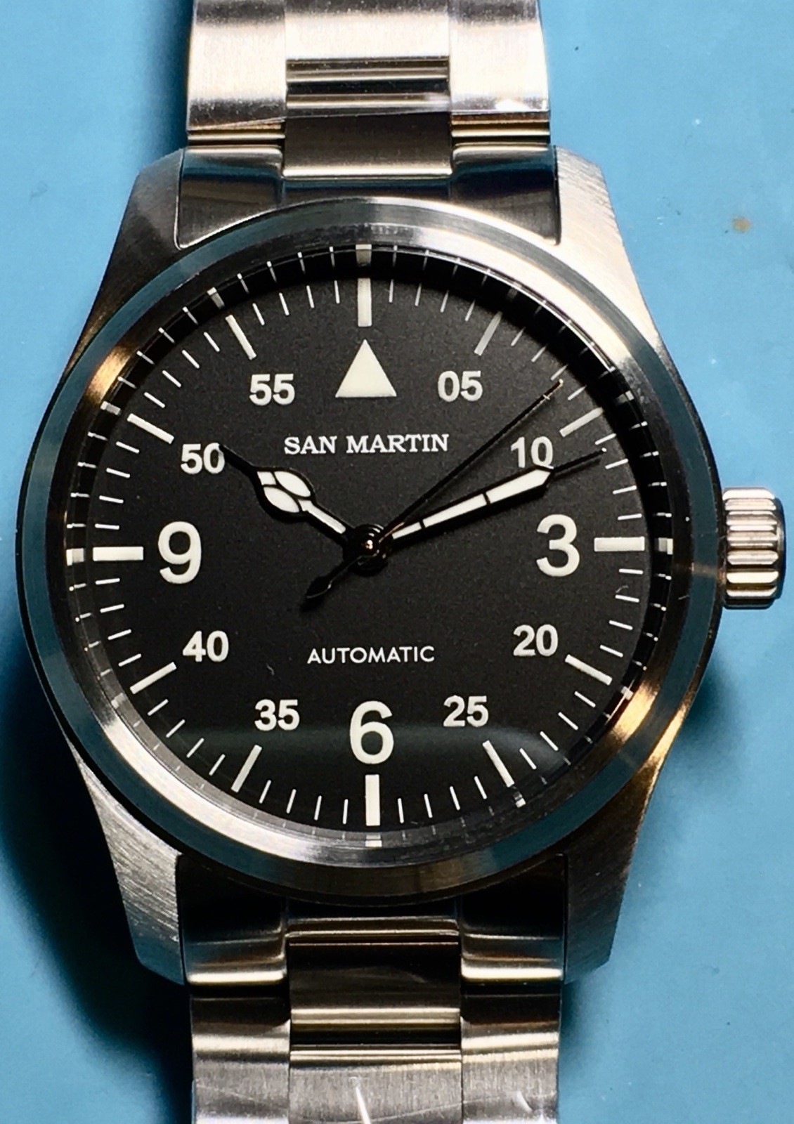 SAN MARTIN FIELD PILOT WATCH BLACK DIAL 37.5MM AR SAPPHIRE STAINLESS STEEL AUTO