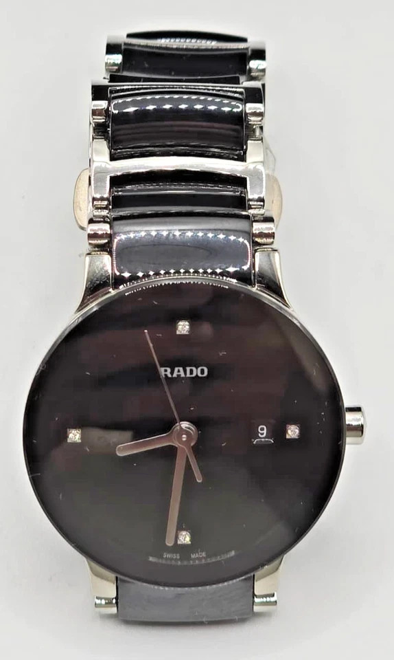 Rado Centrix Diamond Dial Swiss Quartz Ceramic Watch Sapphire Women Silver MOP