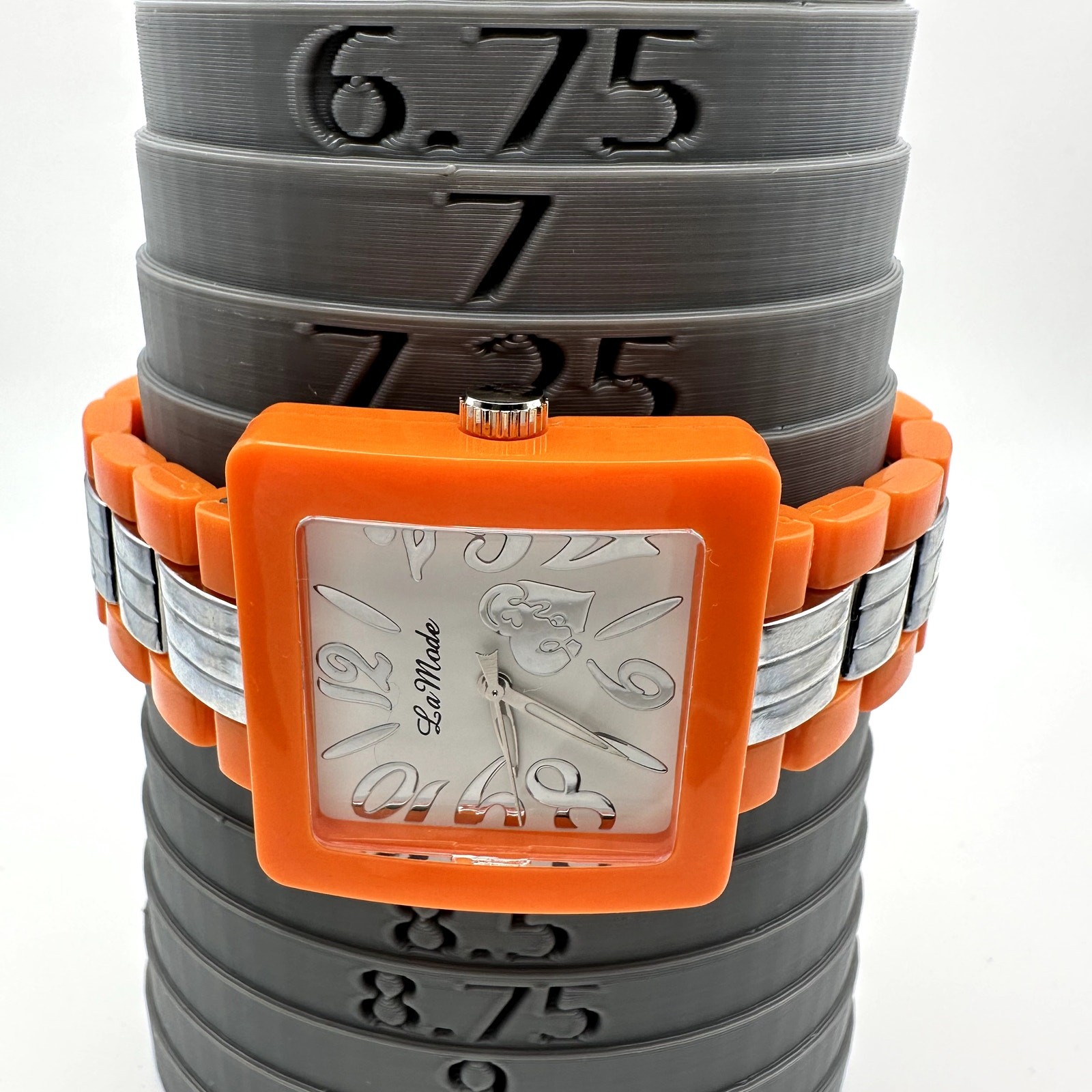 La Mode Women’s Orange Square Quartz Watch Silver Tone Bracelet
