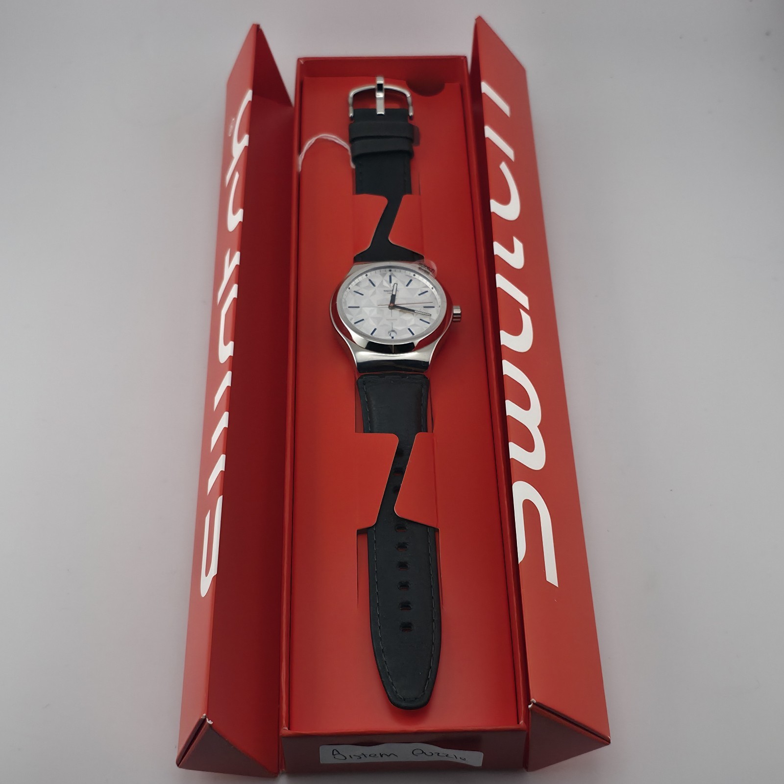Swatch Sistem51 Automatic Puzzle YIS408 42mm Silver Dial Leather Strap New