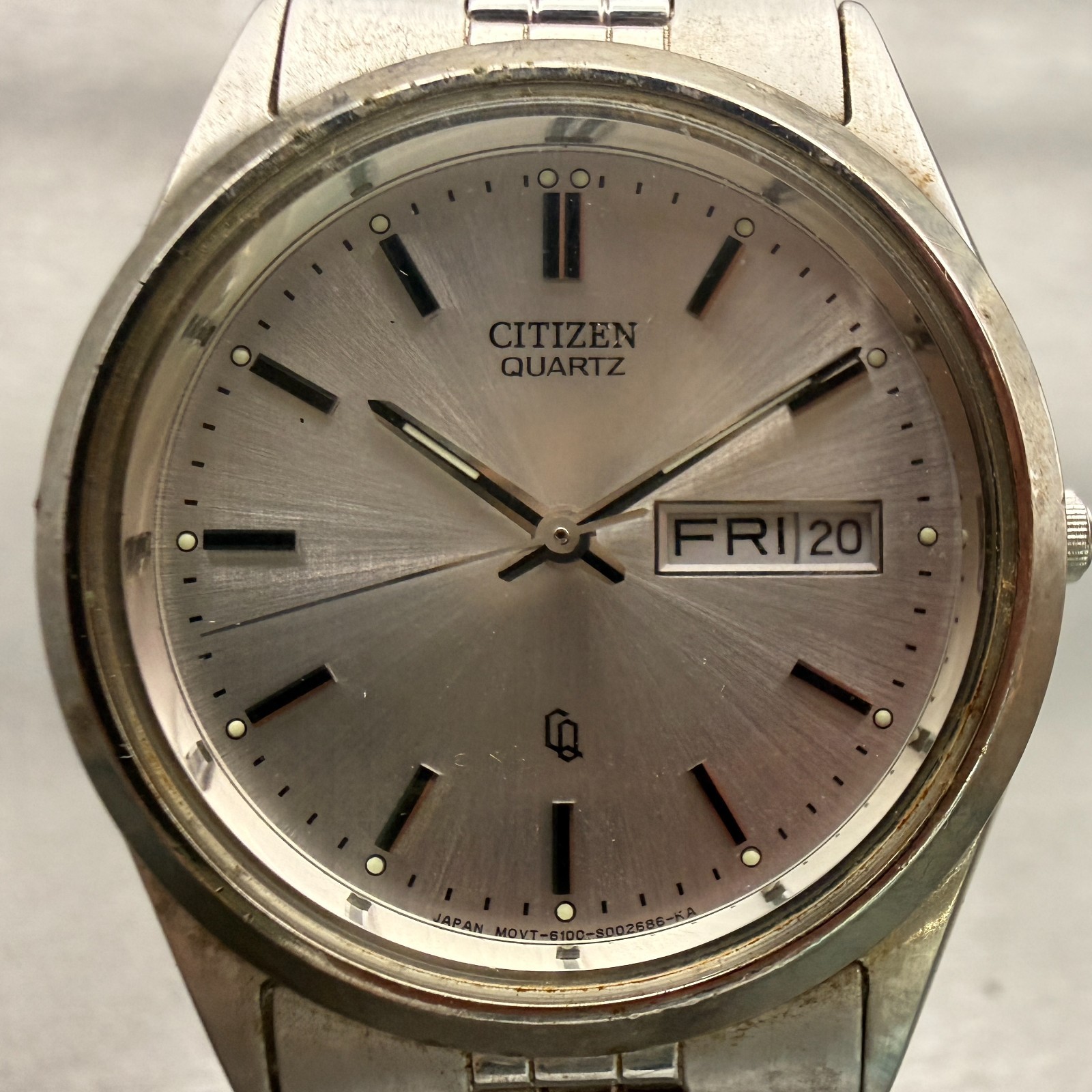 Citizen CQ Watch Men 35mm Silver Dial Silver Daydate Round 8100-S96389 New Batt
