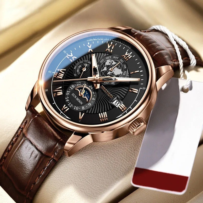 Men’s Business Quartz Watch With Round Dial And Imitation Leather Strap Featurin
